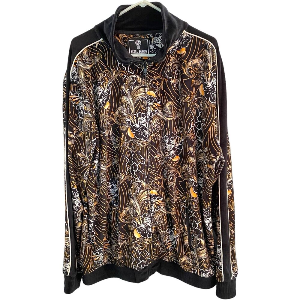 vtg Rebel Minds Track Jacket Mens Size 3XL Velvet Velour Coat Tiger streetwear